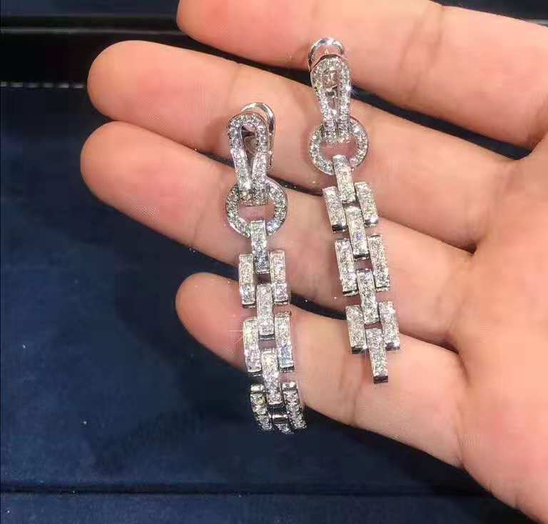 Inspired 18k White Gold Cartier Agrafe Diamond Earrings