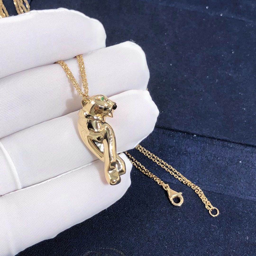 18K Yellow Gold Panthère de Cartier Pendant necklace Tsavorite garnets and onyx