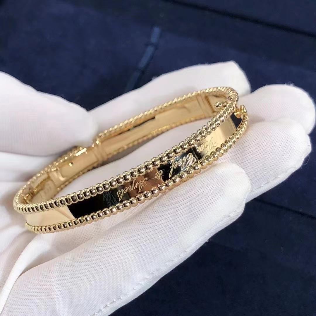 Designer 18k Yellow Gold Van Cleef & Arpels Perlée signature bracelet, medium model