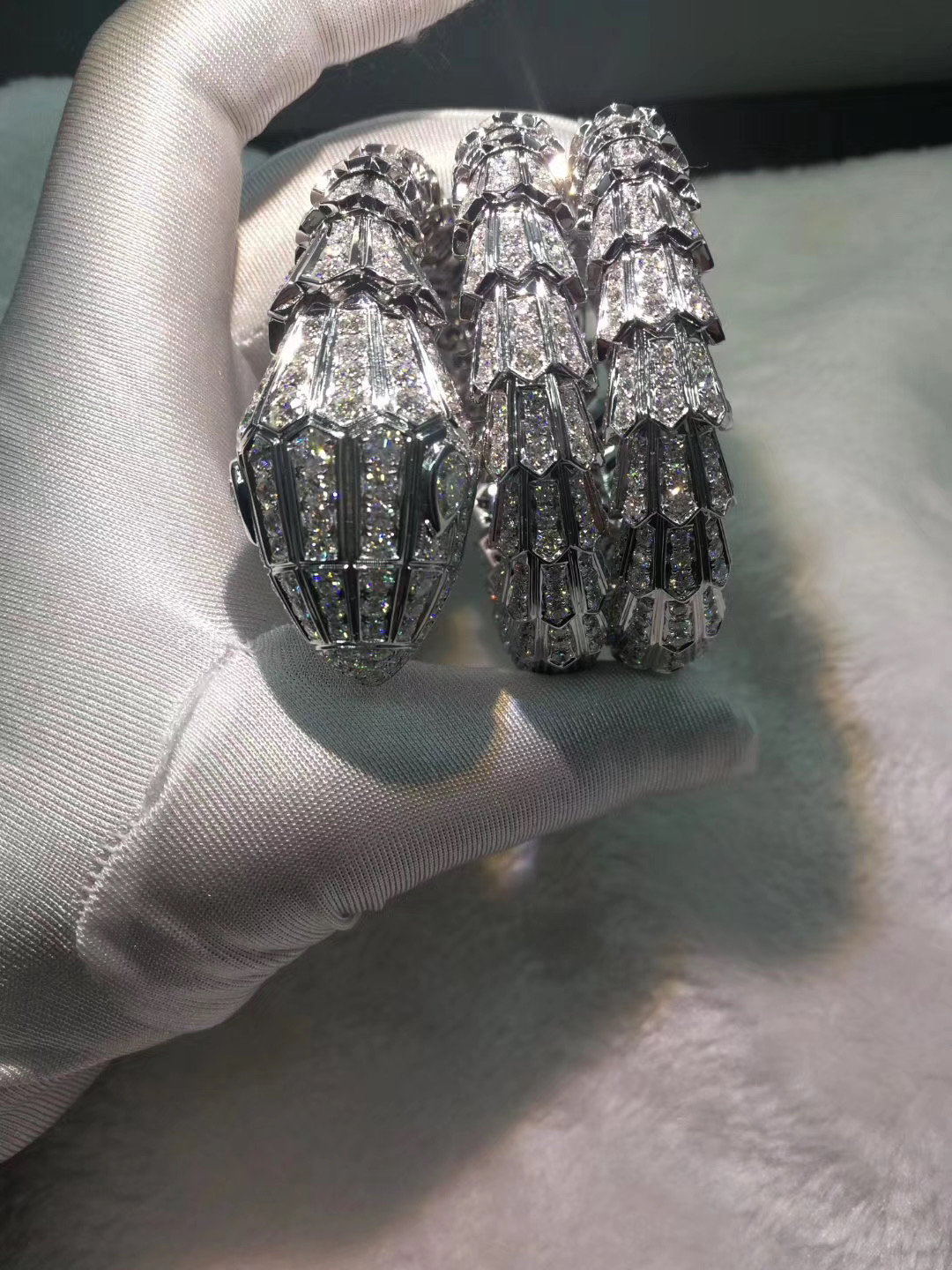 Custom Made Bulgari High Jewellery 18k White Gold Pave Diamond Serpenti Bracelet