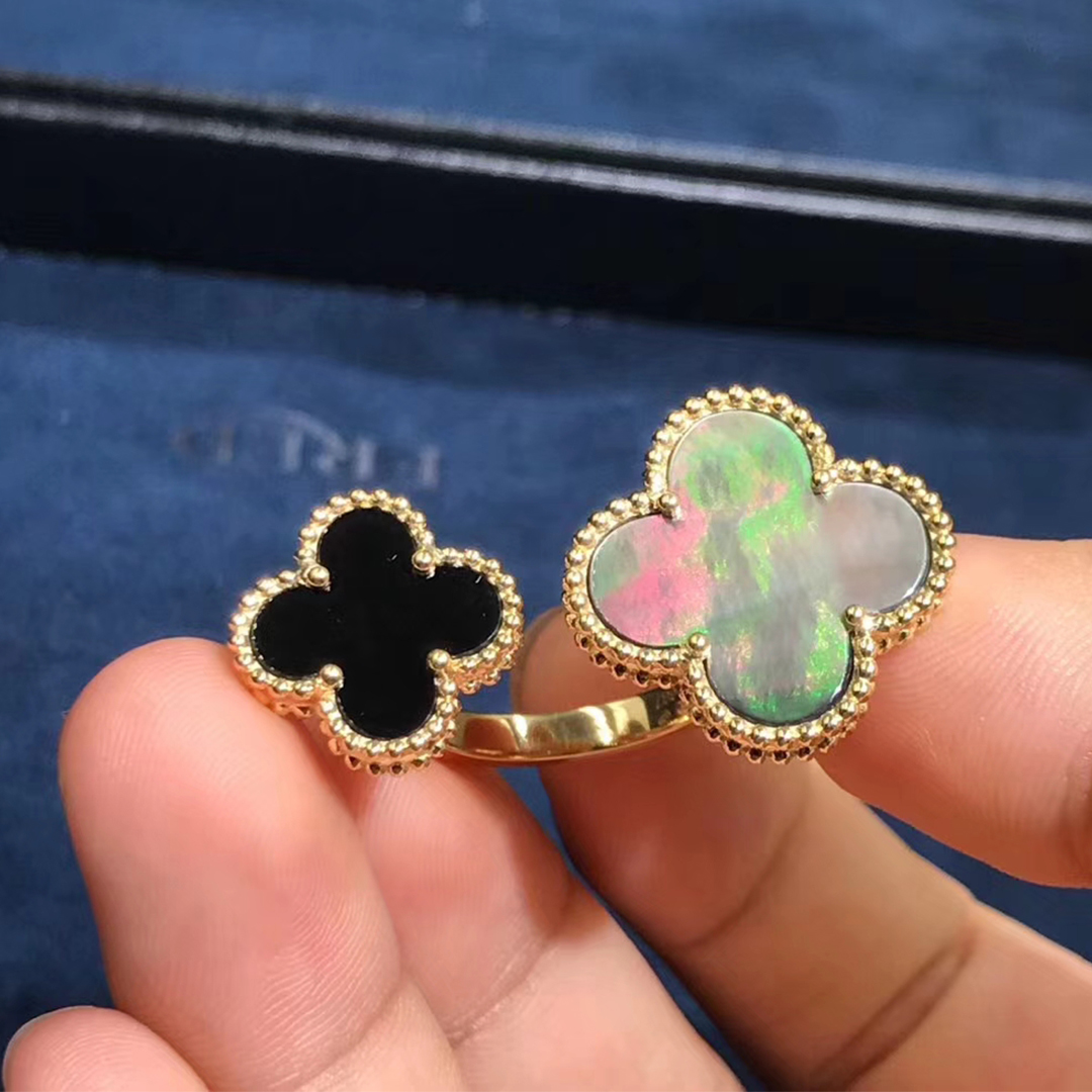 18k Yellow Gold Van Cleef and Arpels magic Alhambra between the finger ring- onyx and MOP