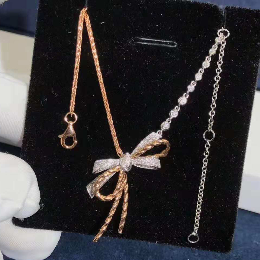 18k Gold Chaumet Insolence Diamond Bow Pendant Necklace 083164