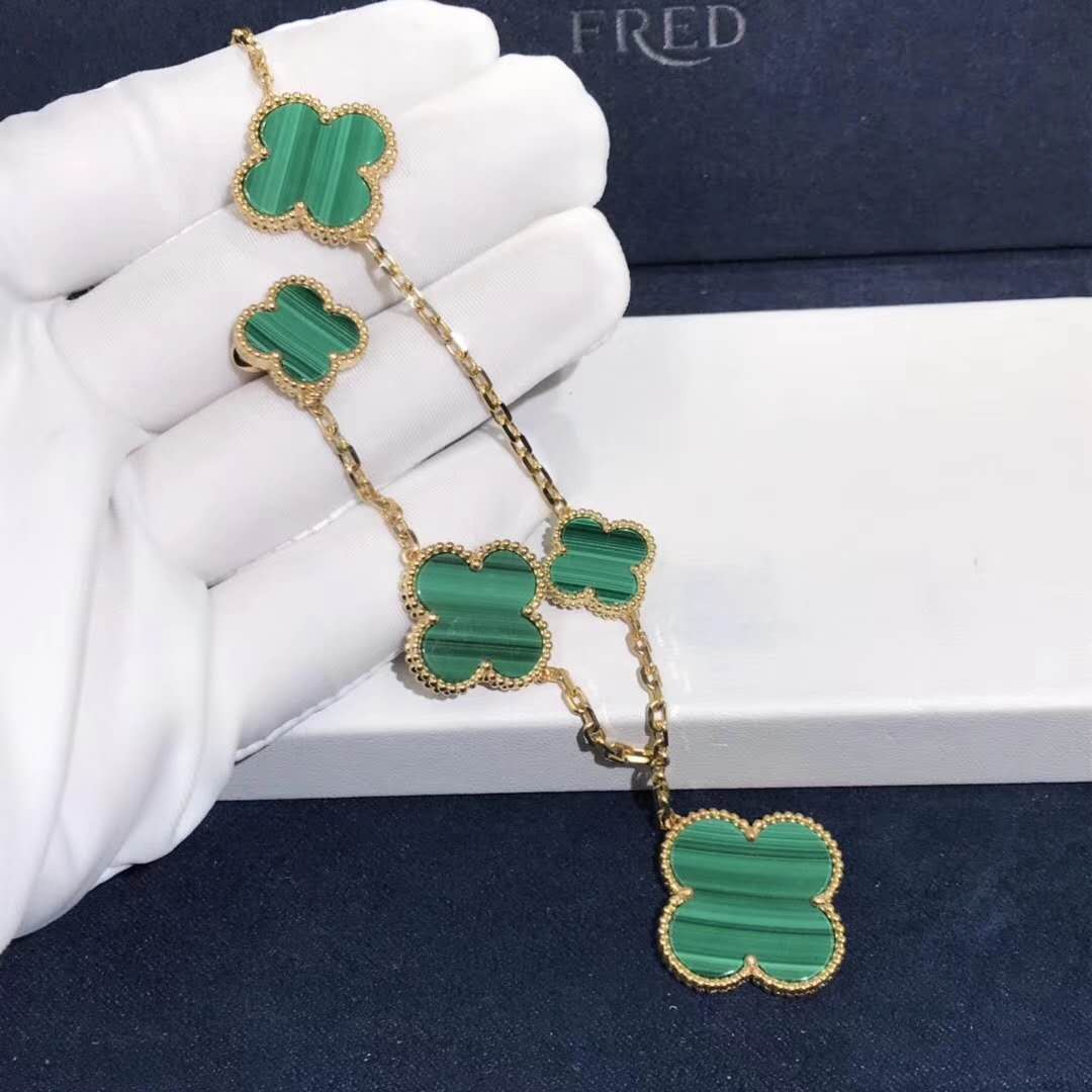 Yellow Gold Van Cleef & Arpels Magic Alhambra 5 Motifs Malachite Bracelet