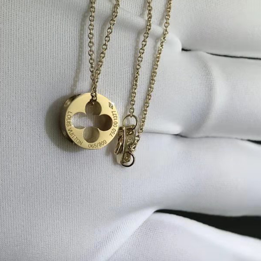 18k Gold Louis Vuitton Empreinte Monogram Clover Pendant Necklace