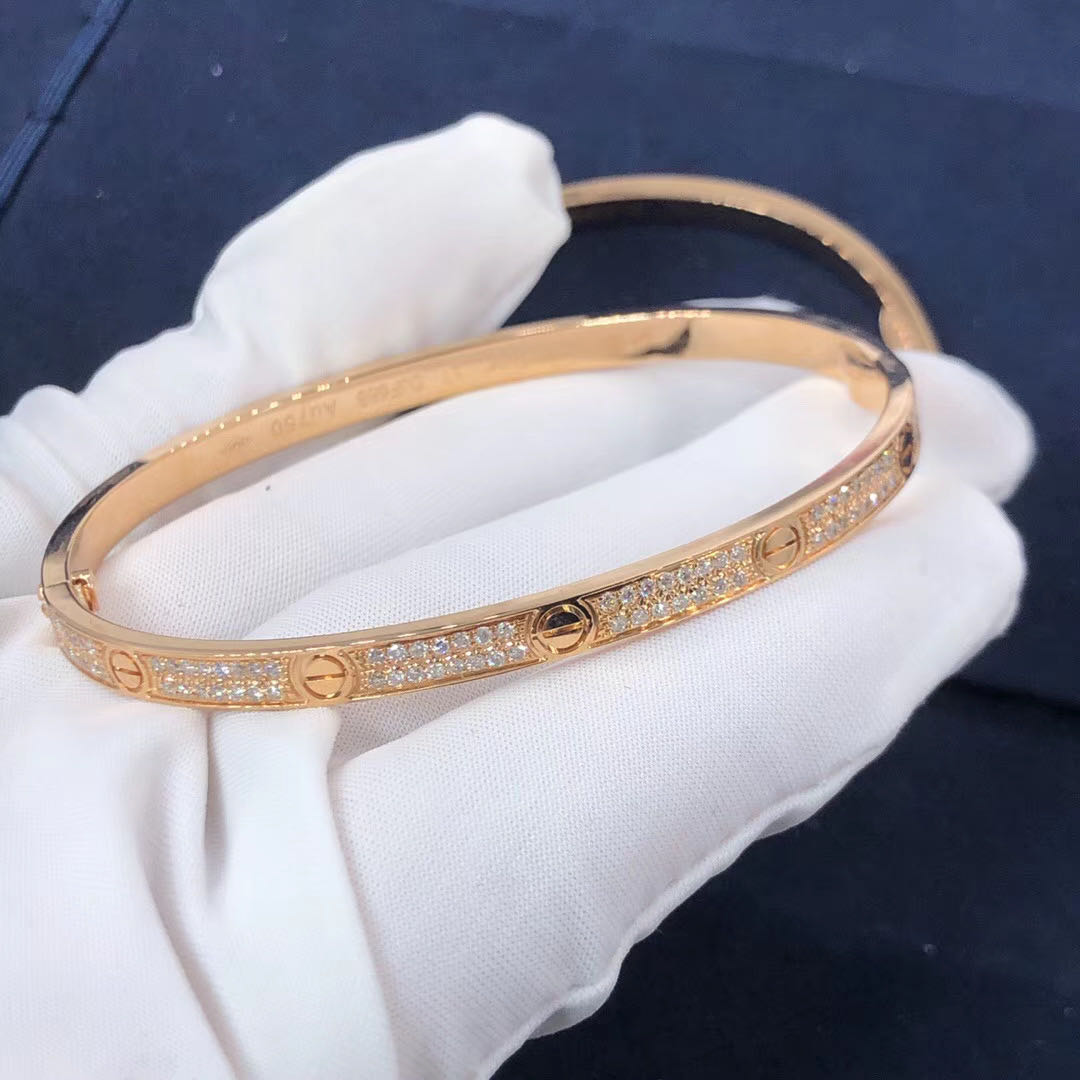 18k Pink Gold Cartier Love Bracelet Pave Diamonds Small Model N6710717