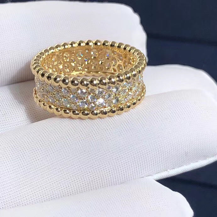 Inspired 18k Yellow Gold Van Cleef & Arpels Perlée Diamonds Band ring