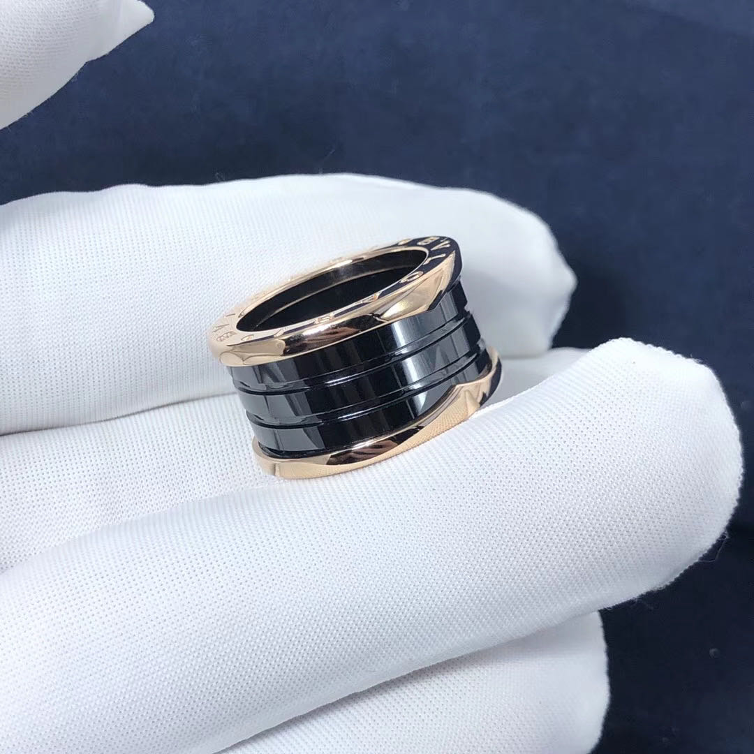 Bvlgari B.Zero1 4-Band Black Ceramic 18k Yellow Gold Ring Ref.AN855563