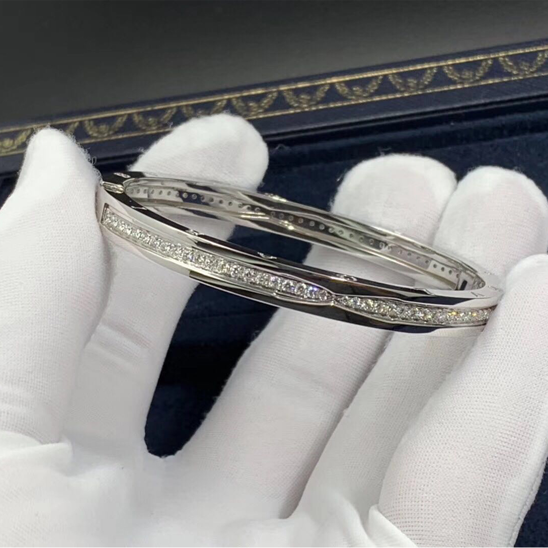 Bulgari B.zero1 pave diamond bangle bracelet in 18kt white gold 351392