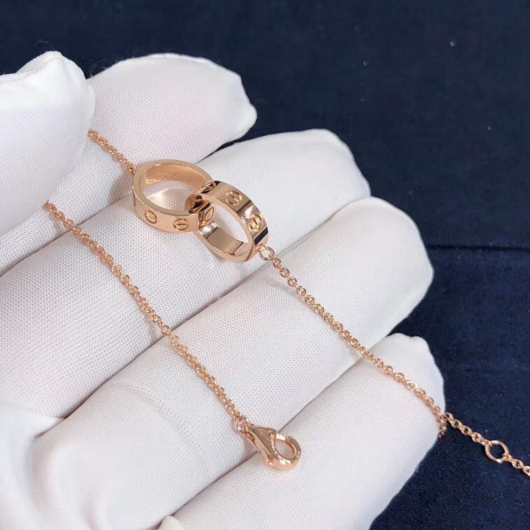 Authentic Cartier 18k Rose Gold Love 2 Hoops Gold Chain Bracelet B6027000