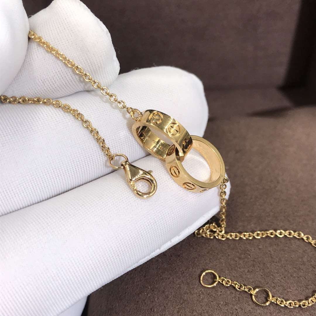 Custom Made Authentic Cartier 18k Yellow Gold Love 2 Hoops Gold Chain Bracelet B6027100