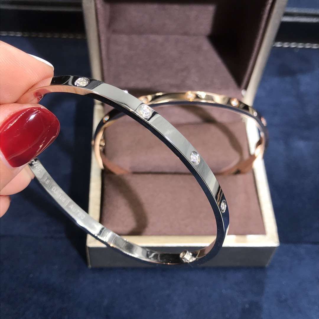 Custom Made Authentic 18K White Gold 10 Diamond Small Model Cartier LOVE Bracelet SM B6048017