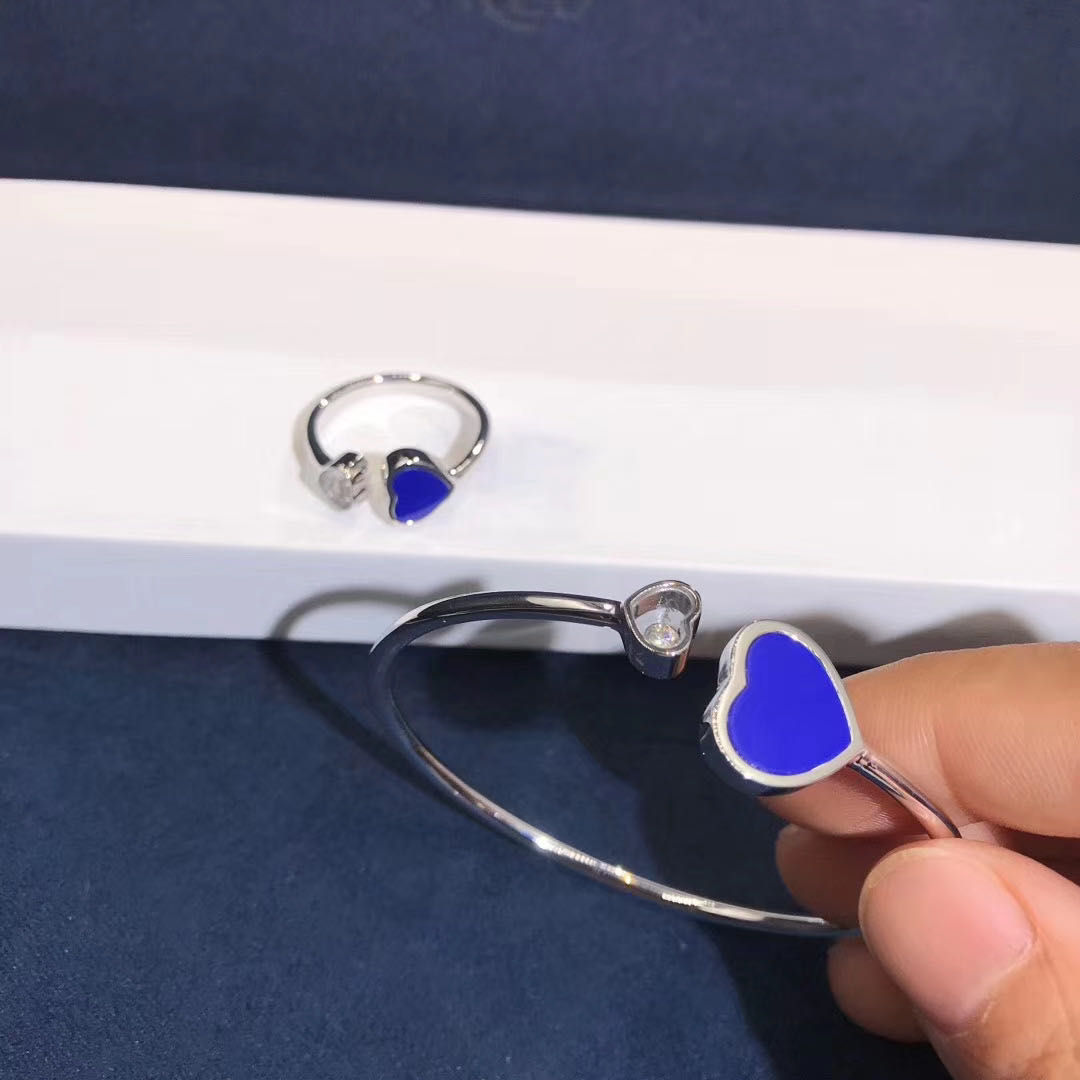 Chopard Happy Diamands Happy Heart Bracelet 18K White Gold Blue Gems With Diamonds 857482-1500