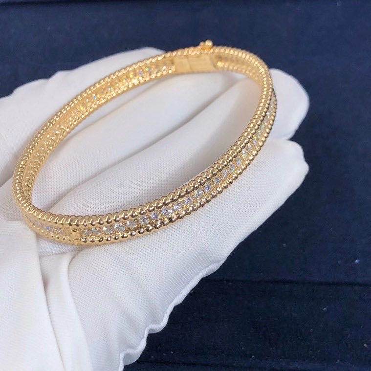Custom Van Cleef & Arpels 18K Yellow Gold Small Model 1 Rows Perlée Diamonds Bracelet