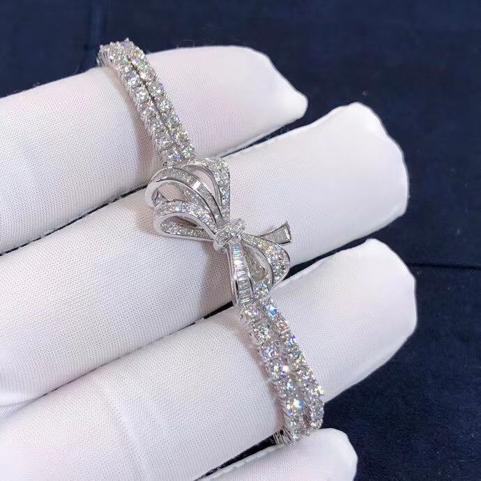 Graff Bow Series 18K White Gold Full Diamonds Bracelet With Diamond Chains