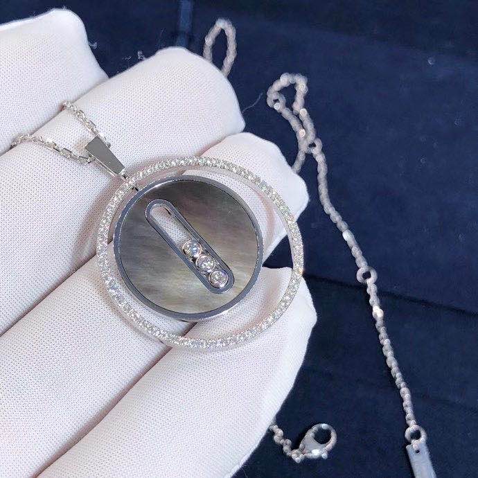 Messika Move Necklace 18K White Gold Grey Mother-of-pearl Diamond 3 Dimond Moveable Chain