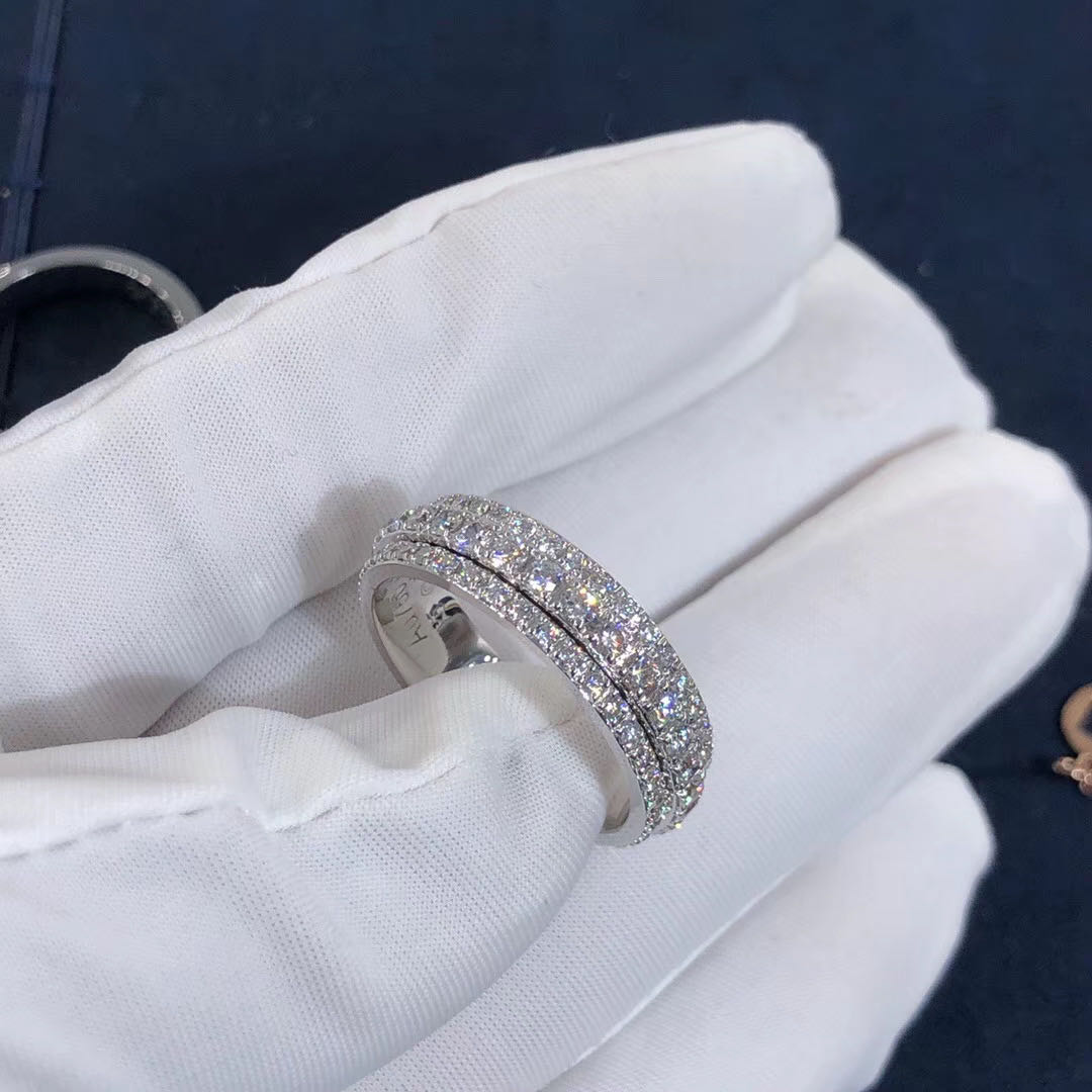 Piaget Possession Ring 18K White Gold Three Circle Full Diamonds G34PZ500