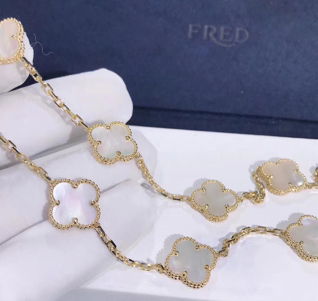 18K Yellow Gold Van Cleef & Arpels Vintage Alhambra Necklace 10 Motifs White mother-of-pearl VCARA42800