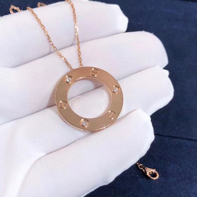 Custom Cartier Love Necklace 3 Diamonds Pink Gold Diamonds B7014700