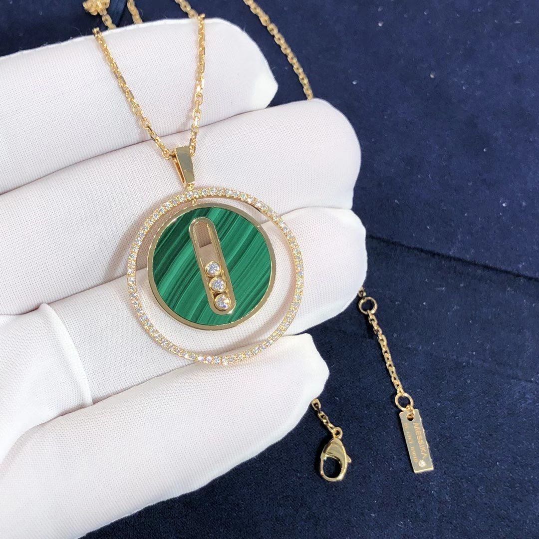 Messika 18K Yellow Gold Malachite Diamond Lucky Move MM Pendant Necklace