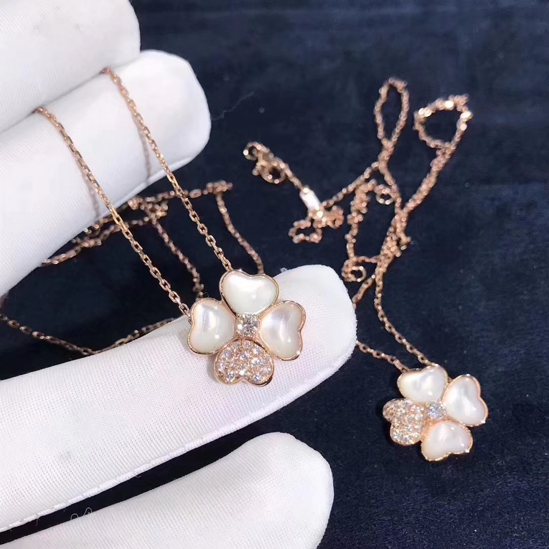 Van Cleef & Arpels 18K Rose Gold Mother of Pearl and Diamond Cosmos Medium Clip Pendant VCARO5BV00