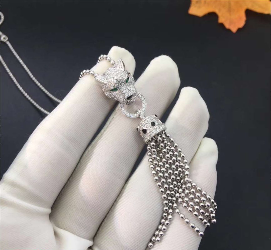 Cartier 18K White Gold Emeralds & Diamonds Panthère de Cartier Necklace N7424212