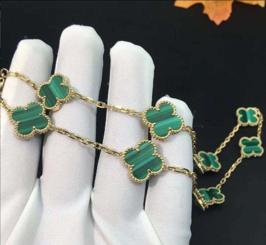 Van Cleef & Arpels 18K Yellow Gold Vintage Alhambra Malachite 10 Motif Necklace VCARO3QJ00