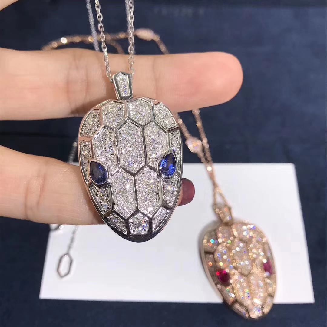 Bvlgari Serpenti Necklace 18kt White Gold Chain & Pendant with Diamonds