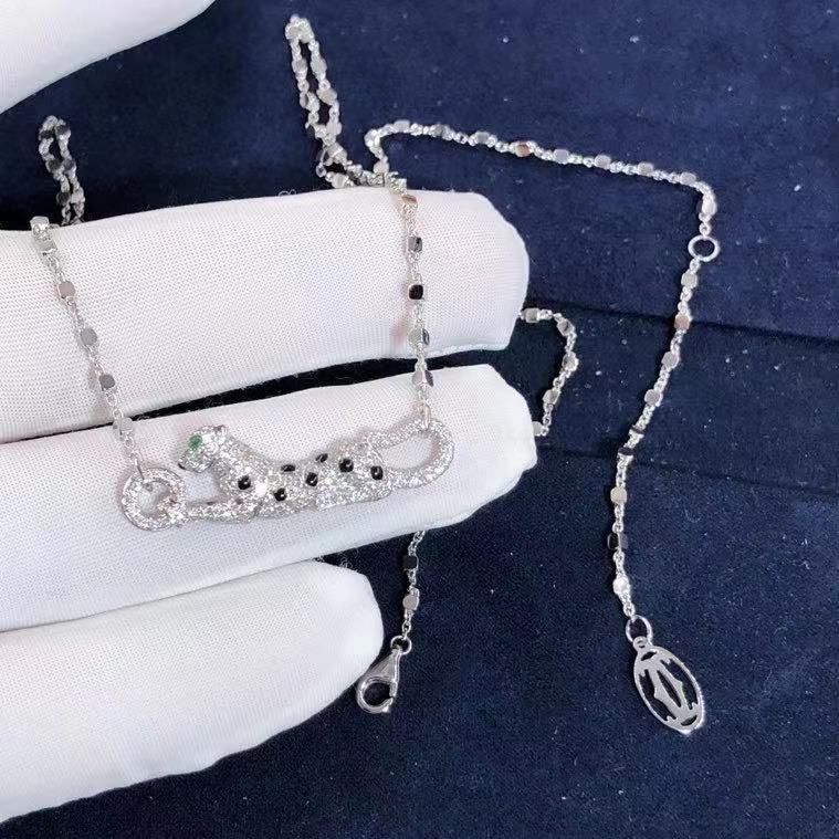 Panthère de Cartier 18k White Gold Black Lacquer and Diamond Necklace N7424218