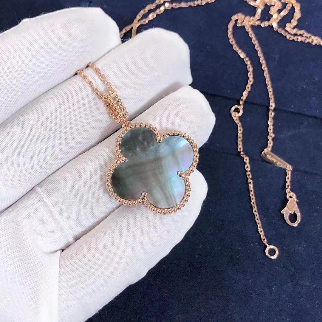 Van Cleef Arpels 18k Rose Gold Gray Mother-of-pearl Magic Alhambra 1 Motif Long Necklace VCARP6I200