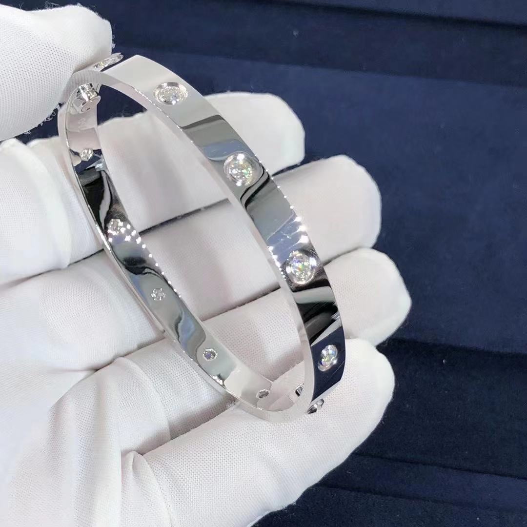 Cartier LOVE Bangle Bracelet 18K White Gold 10 Diamond B6040717