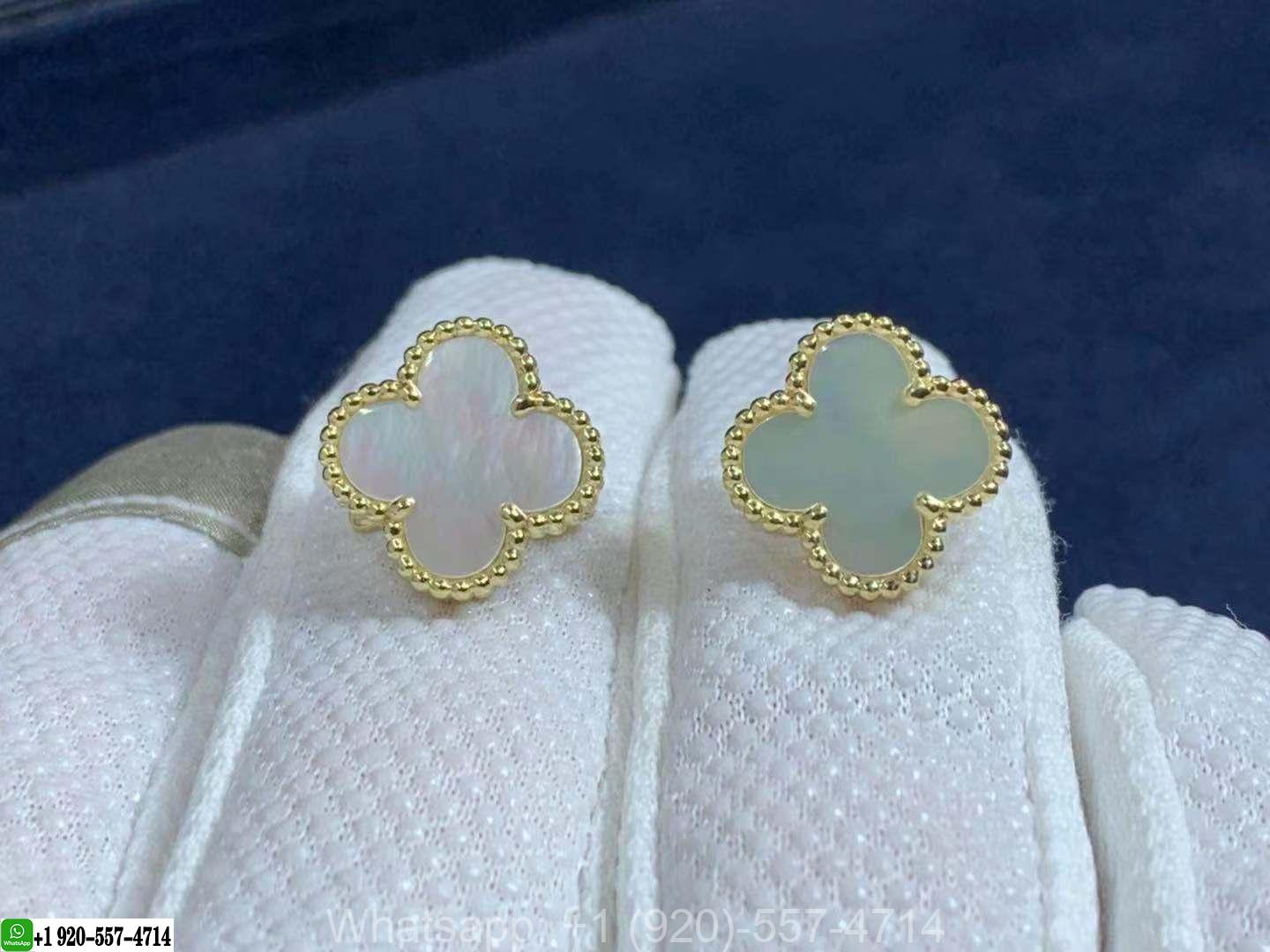 Van Cleef & Arpels Vintage Alhambra White Mother of Pearl 18k Yellow Gold Earrings