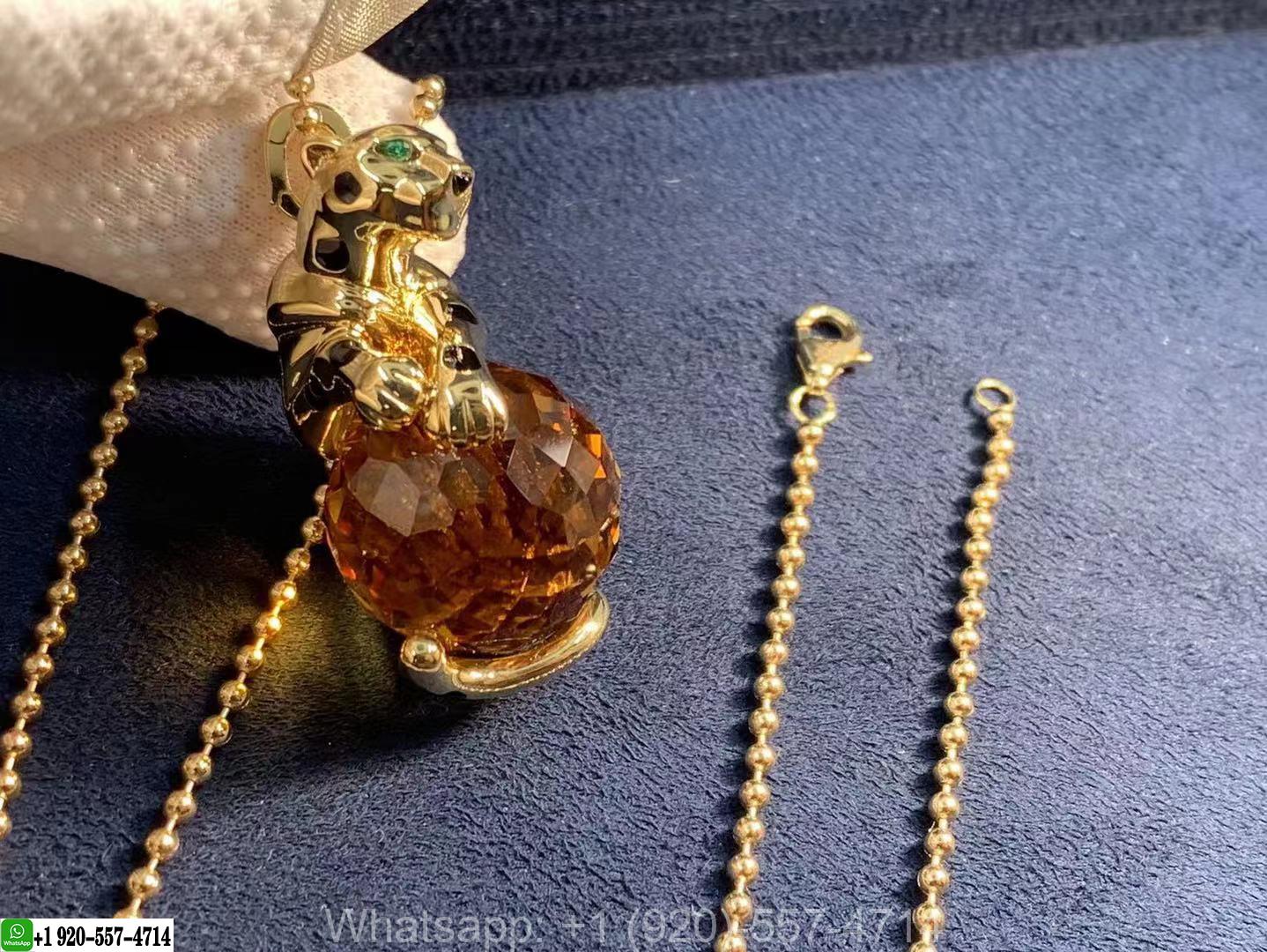 Panthère de Cartier 18K Yellow Gold Black Lacquer, Citrine, Tsavorite Garnets Necklace N7424120