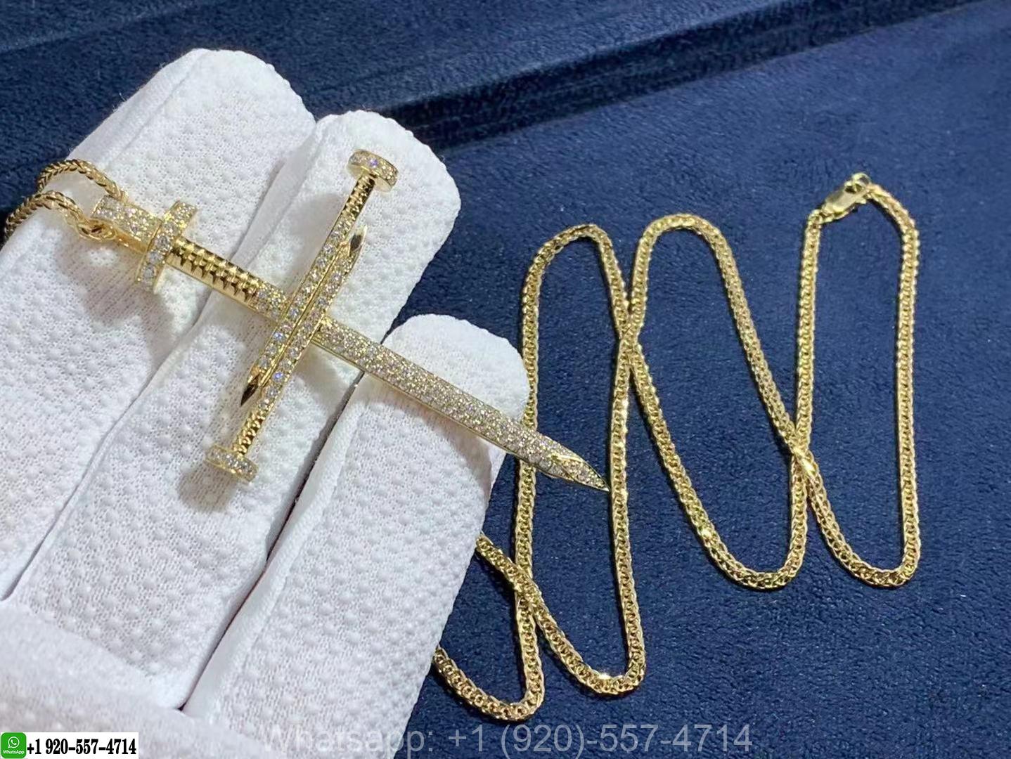 Custom Made 18k Yellow Gold Diamond Nail Cross Pendant