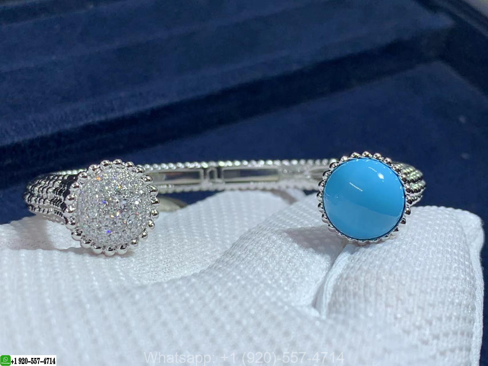 Van Cleef & Arpels 18k White Gold Diamond and Turquoise Perlée Couleurs Medium Model Bracelet VCARP27700