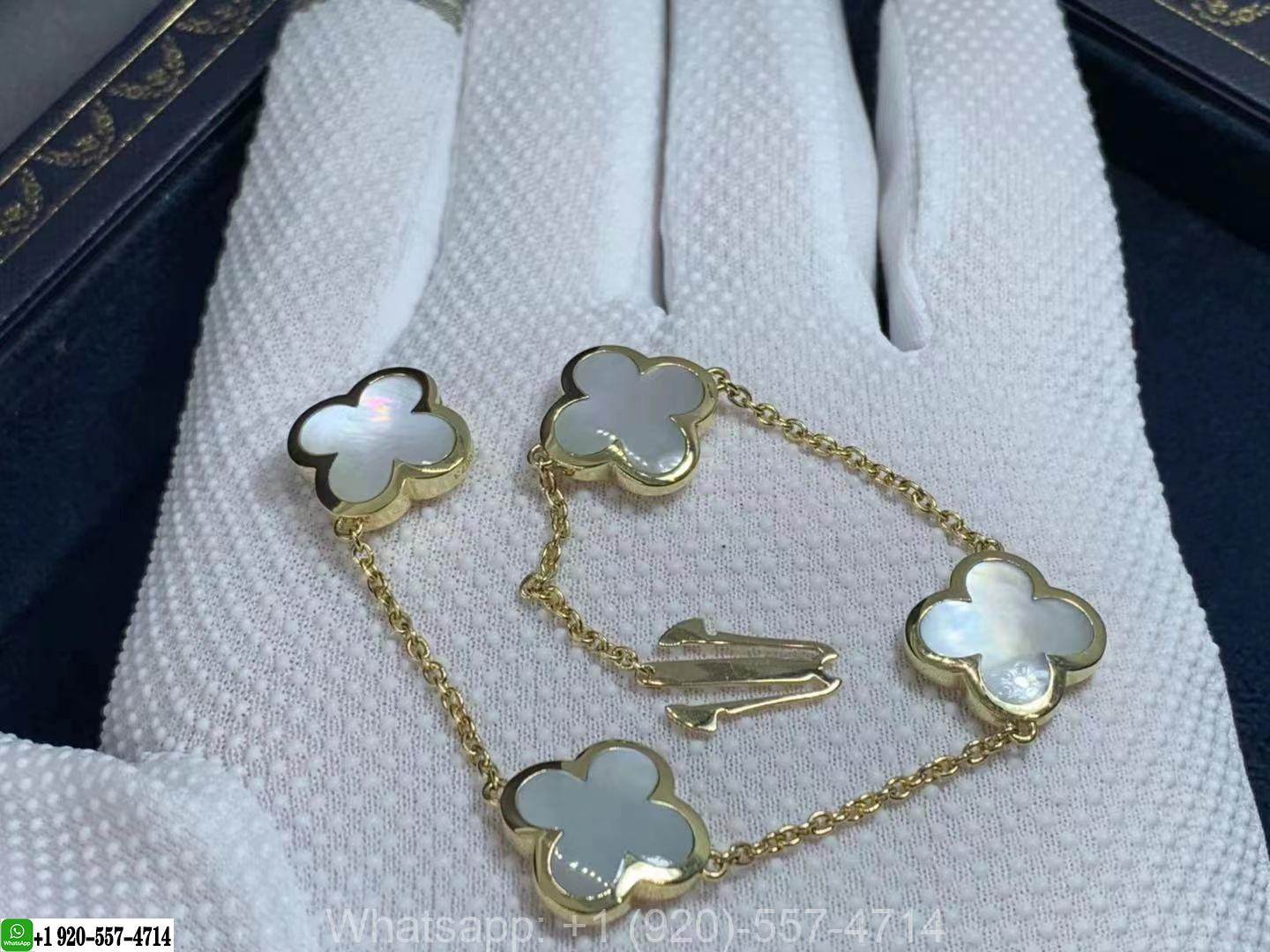 Van Cleef & Arpels 18K Yellow Gold Mother of Pearl 4 Motifs Pure Alhambra Bracelet VCARA36300